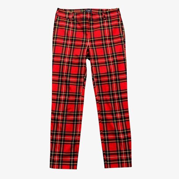 J Crew Pants Womens 2 Red Cream Multi Cotton Blend Tartan Plaid Winnie Cropped - Picture 1 of 14